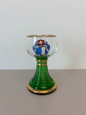 Vintage Roemer Beehive Luzern Switzerland Souvenir Glass Green Stem 6''